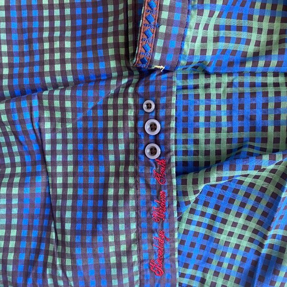 Robert Graham Blue Green Checkered Men Dress Shirt Paisley Print Cuffs Size XL - Picture 5 of 10